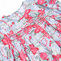 Bleu: Cranberry and Cane Smocked Long Sleeve Dress, Blue