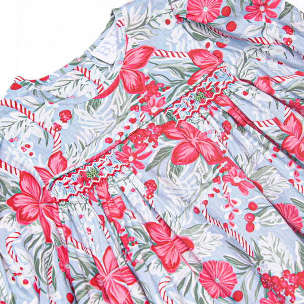 Bleu: Cranberry and Cane Smocked Long Sleeve Dress, Blue