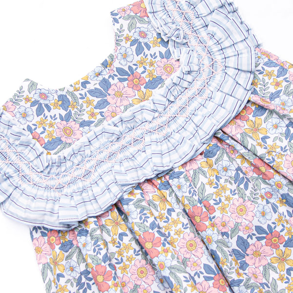 Bleu: Madeline Smocked Diaper Set, Blue