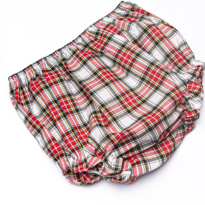 Bleu: Lenora Smocked Collared Diaper Set, Red Tartan