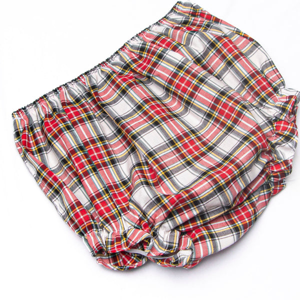 Bleu: Lenora Smocked Collared Diaper Set, Red Tartan
