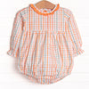 Patchwork Plaid Ruffle Neck Bubble, Orange