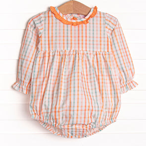 Patchwork Plaid Ruffle Neck Bubble, Orange