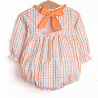 Patchwork Plaid Ruffle Neck Bubble, Orange