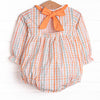 Patchwork Plaid Ruffle Neck Bubble, Orange