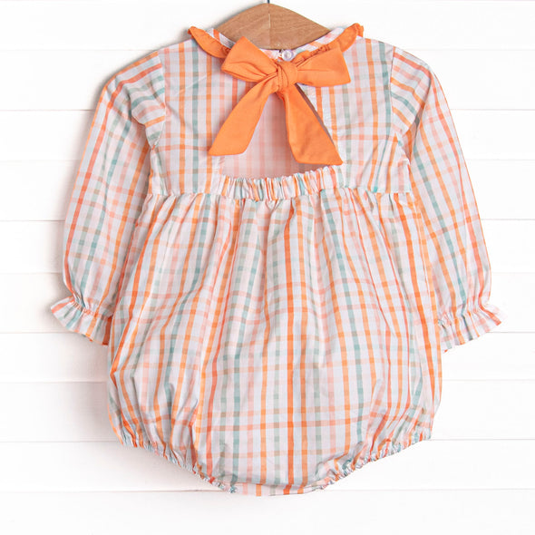 Patchwork Plaid Ruffle Neck Bubble, Orange