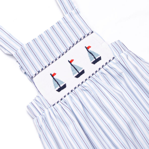 Bleu: Sullivan Sails Smocked Bubble, Blue Stripe