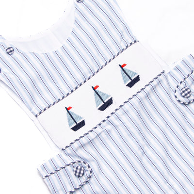 Bleu: Sullivan Sails Smocked Jon Jon, Blue Stripe