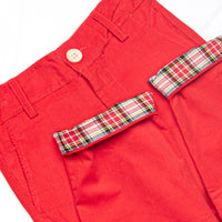 Bleu: Conrad Classic Pant, Red Corduroy and Tartan
