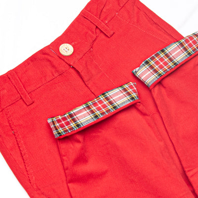 Bleu: Conrad Classic Pant, Red Corduroy and Tartan