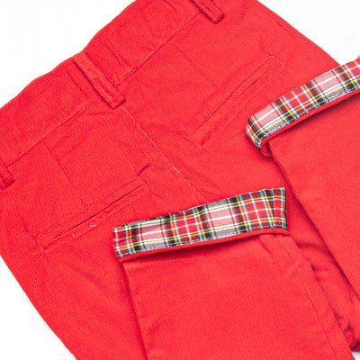 Bleu: Conrad Classic Pant, Red Corduroy and Tartan