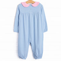 Karina Romper, Pink and Medium Blue Stripe