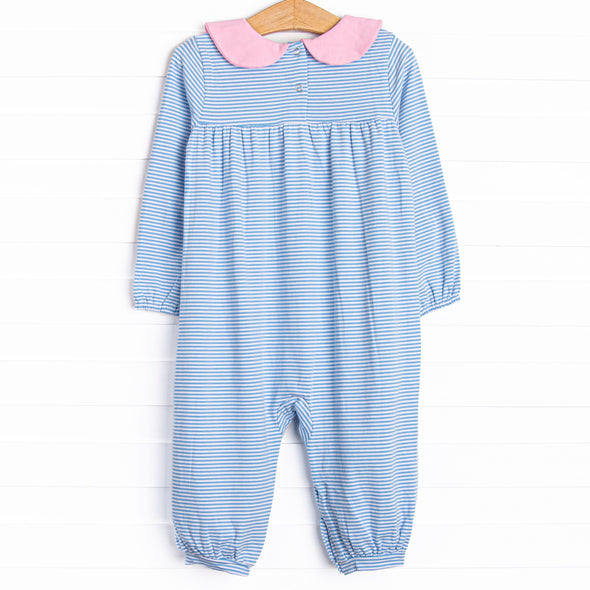 Karina Romper, Pink and Medium Blue Stripe