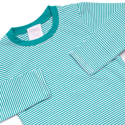 Charles Long Sleeve Pant Set, Teal Stripe