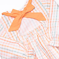 Patchwork Plaid Ruffle Neck Bubble, Orange
