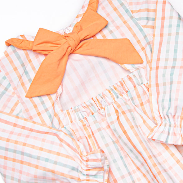Patchwork Plaid Ruffle Neck Bubble, Orange