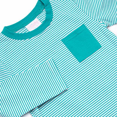 Evan Long Sleeve Pocket Diaper Set, Teal Stripe