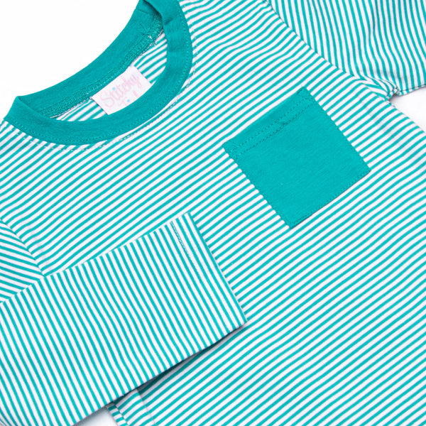 Evan Long Sleeve Pocket Diaper Set, Teal Stripe
