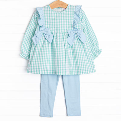 Garden Mint Gingham Legging Set, Green