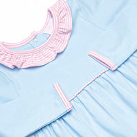 Zoe Romper, Blue and Light Pink Stripe