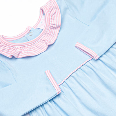 Zoe Romper, Blue and Light Pink Stripe