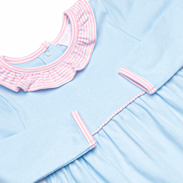 Zoe Romper, Blue and Light Pink Stripe