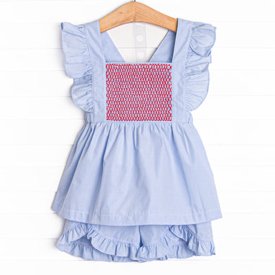 July Jubilee Smocked Ruffle Short Set, Blue