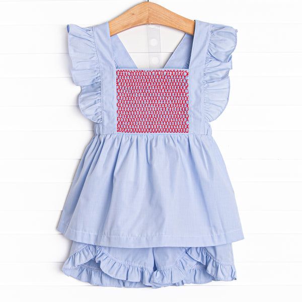 July Jubilee Smocked Ruffle Short Set, Blue