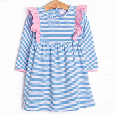 Sky Blue Stripes Dress, Blue