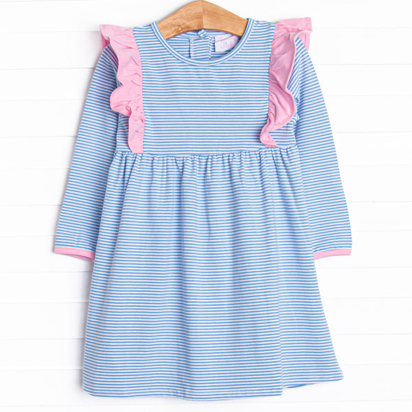 Sky Blue Stripes Dress, Blue