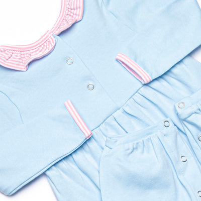 Zoe Romper, Blue and Light Pink Stripe