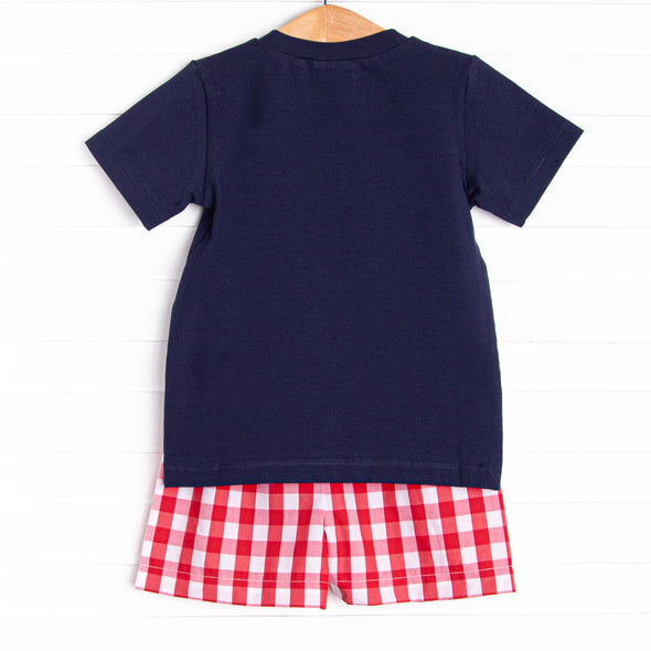 Big League Baller Smocked Short Set, Navy
