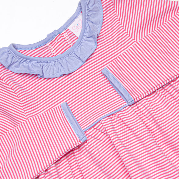 Zoe Dress, Periwinkle and Medium Pink Stripe