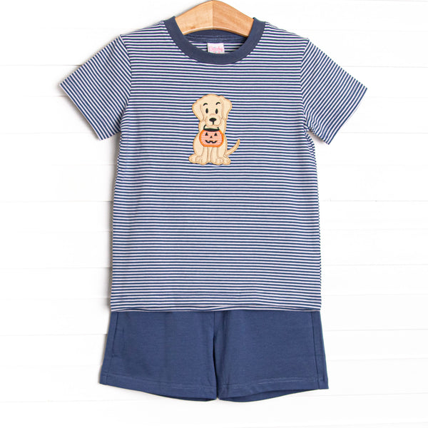 Trick or Treat Pal Applique Short Set, Navy