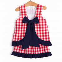 Free to Sparkle Ruffle Short Set, Red Check