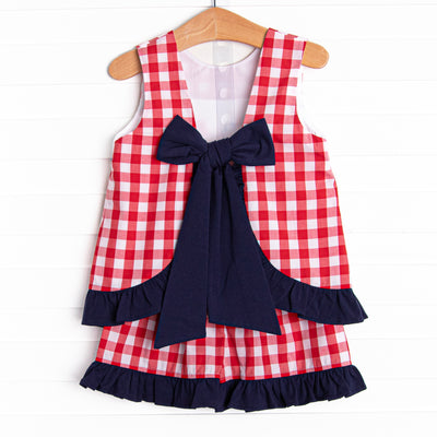 Free to Sparkle Ruffle Short Set, Red Check