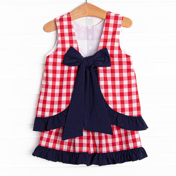 Free to Sparkle Ruffle Short Set, Red Check