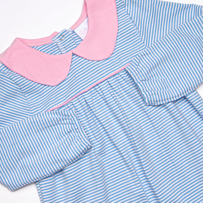 Karina Romper, Pink and Medium Blue Stripe