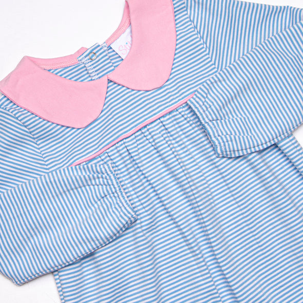 Karina Romper, Pink and Medium Blue Stripe