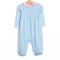Zoe Romper, Blue and Light Pink Stripe