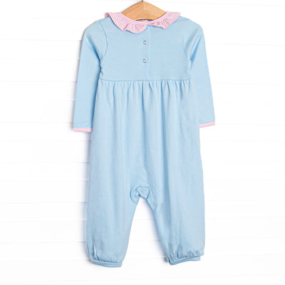 Zoe Romper, Blue and Light Pink Stripe