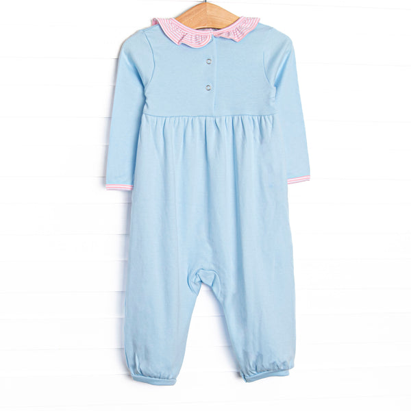 Zoe Romper, Blue and Light Pink Stripe