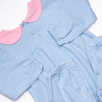 Karina Romper, Pink and Medium Blue Stripe