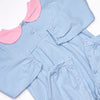 Karina Romper, Pink and Medium Blue Stripe