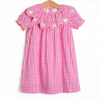 Ghoul Girl Embroidered Dress, Pink Gingham