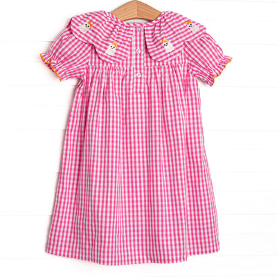 Ghoul Girl Embroidered Dress, Pink Gingham