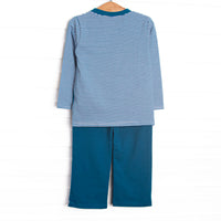 Charles Long Sleeve Pant Set, Prussian Blue Stripe