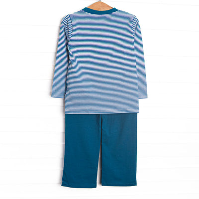 Charles Long Sleeve Pant Set, Prussian Blue Stripe