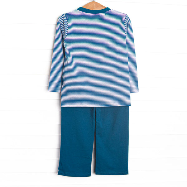 Charles Long Sleeve Pant Set, Prussian Blue Stripe
