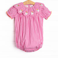 Ghoul Girl Embroidered Bubble, Pink Gingham